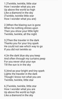 a poem written in black and white with the words twinkle, twinkle, little star