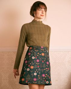 The Mock Neck Textured Long Sleeve Knit Top & Reviews - Army Green,Brown - Tops | RIHOAS Moda Hippie Chic, Stile Hippie Chic, Boho Fall Outfits, Style Hippie Chic, Hippie Chic Fashion, Tailored Clothes, Long Sleeve Knit Top, Floral Mini Skirt, Boho Fall