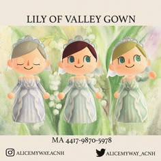 an advertisement for lily of valley gowns featuring three girls in dresses and tiaras