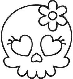 a skull with hearts and a flower on it