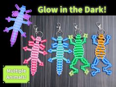 glow in the dark keychains with an image of three different animals on them