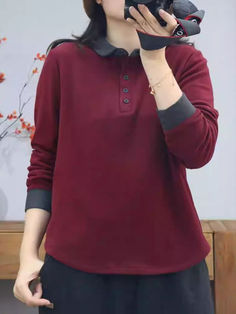 Styles:	Casual
Material:	Acrylic Fibers
Clothing Length:	Regular
Sleeve Length:	Long Sleeve
Collar:	Polo Neck
Decoration:	Button
Pattern:	Solid Color
Season:	Winter

#darkred #poloshirt #fall #casualstyle Flax Clothing, Color Season, Oversized Blouse, Plus Size Sweaters, Polo Neck, Henley Shirts, Casual T Shirts, Dark Red