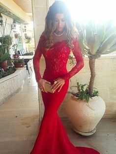 Trumpet/Mermaid Off-the-Shoulder Long Sleeves Lace Sweep/Brush Train Elastic Woven Satin Dresses Mermaid Evening Gown Long Sleeve, Mermaid Prom Dresses Lace, Prom Dresses 2016, Gaun Fashion, Mermaid Evening Gown, Prom Dresses 2018, Prom Dresses 2017, Long Sleeve Prom, Lace Prom Dress