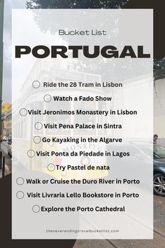 Portugal bucket list Portugal Adventure, Portugal Elopement, Lisbon Bucket List, Vacation Portugal, Portugal Bucket List, Portugal Destinations, Lisbon Portugal Travel, Trip To Portugal, Lisbon Travel Guide