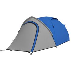 a blue and gray tent on a white background