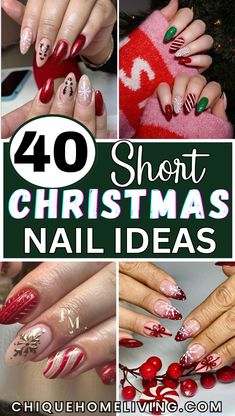 Chic Christmas Nails, Short Christmas Nails Simple, Short Christmas Nail Ideas, Christmas Nails Elegant, Nails Short Christmas, Fall Acrylic Nails