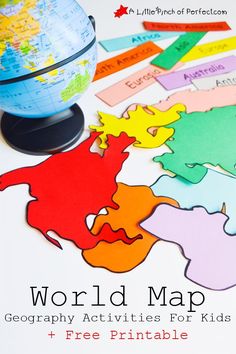 a world map with the words, free printables for kids to use on them