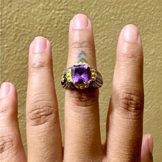 Beautiful Vintage, Designer Ring. Worn Once Luxury Victorian Amethyst Ring In Yellow Gold, Luxury Yellow Gold Victorian Amethyst Ring, Vintage Hallmarked Amethyst Ring For Collectors, Heirloom Multi-stone Amethyst Ring In 14k Gold, Vintage Multi-stone Amethyst Ring In 14k Gold, 7 Rings, Vintage Designer, Amethyst Ring, Purple Gold