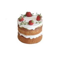 a cake with strawberries on top and frosting is shown against a white background