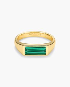 Green, gold, and bold: Our men’s gold Beveled Malachite Signet Ring has a richly colored green malachite stone set into a shiny, classic signet ring. Pair it with the Malachite Beverly Pendant for elevated styling. Signet Ring Men, Malachite Jewelry, Green Malachite, Malachite Stone, Ring Men, Solid Gold Chains, Gold Signet Ring, Gold Alloys, Emerald Necklace