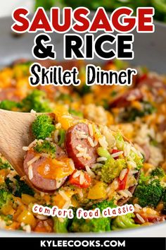 sausage and rice skillet dinner with broccoli