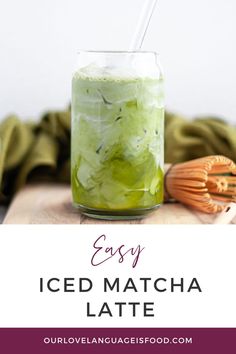 a mason jar filled with iced matcha latte