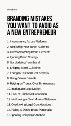 a white poster with the words branding mistakes you want to avoid as a new enterprise