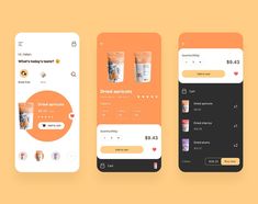 three smartphone screens displaying different products on them