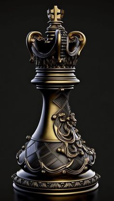 an ornate gold and black vase with a cross on it's top, against a dark background