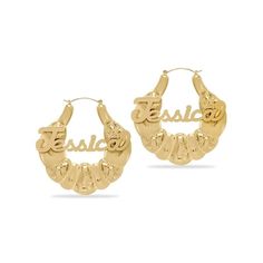 A classic beauty style worthy of royalty! Bring out the Princess in you with our very popular Script Name Earrings. This charming piece features a clean, elegant script adorned by a lovely design that can be personalized for a truly unique style. For many, this design serves as their first or favorite name earrings, as it is the most authentic replica of the iconic nameplate earrings we've all come to know and love. This popular style has become a must-have for any jewelry lover and you won't wa Elegant Hoop Earrings For Anniversary And Mother's Day, Custom Name Hoop Earrings For Anniversary, Elegant Hoop Earrings For Wedding And Mother's Day, Mother's Day Anniversary Hoop Earrings, Personalized Elegant Hoop Jewelry, Elegant Personalized Hoop Jewelry, Elegant Hoop Jewelry For Mother's Day, Personalized Hoop Earrings For Birthdays, Personalized Small Hoop Jewelry For Anniversary