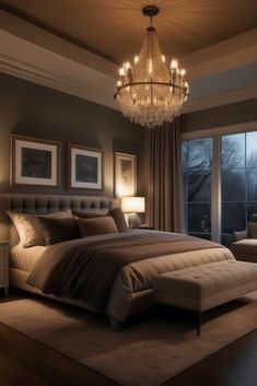 Dark Brown Bedrooms, Brown Bedroom Decor, Mirrored Dresser, Tan Walls, Luxury Bedding Master, Glamourous Bedroom, Bedrooms Decor, Bedroom Decor Cozy