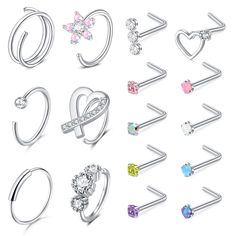 PRICES MAY VARY. SIZE: [Nose rings hoops] Gauge18g(1.0mm)&20g(0.8mm), Inner diameter: 8mm(5/16inch); [Nose ring stud] Gauge: 18g(1.0mm), Pin Length: 7mm. CZ Ball dia.: 2-2.5mm PACKAGE INCLUDE: 10Pcs L shape nose studs, 6Pcs nose rings hoops, coming with one black velvet bag, mix styles piercing kit give you more choices. MATERIAL: Stainless Steel Material (Hypoallergenic and Nickel Free Nose Rings Studs ), high polished smooth surface 18g nose rings nostril piercing jewelry, solid and , not easy Piercings Silver, 18g Nose Ring, Gold Nose Piercing, Nose Piercing Hoop, Nose Piercing Stud, Piercing Kit, Heart Moon, Nose Piercings, Cartilage Earrings Stud