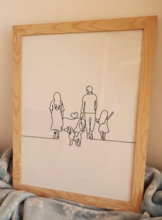 a drawing of people walking their dogs on a line