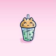 a cat is sitting in a drink with its eyes closed