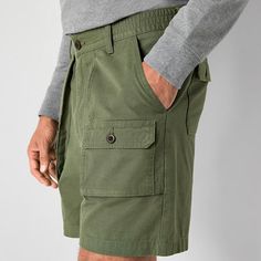 You'll be ready for adventure in style in these St. John's Bay men's hiking cargo shorts. They're made from 100% cotton and have a regular-fit, a button-zip fly, side slip pockets, front and back button pockets, and a comfortable 7-inch length. Front Style: Flat FrontClosure Type: Button, ZipperFit: Regular FitPockets: 2 Side Slip Pockets, 2 Back Button Pockets, 2 Front Button PocketsRise: At WaistShort Length: Short LengthFiber Content: 100% CottonFabric Description: OxfordInseam: 7 InCare: Tu… Cargo Short, Cargo Shorts Men, Mens Cargo, Shorts Cargo, Cargo Shorts, Hiking, Canvas