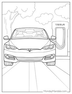 a car is going through the gas station coloring page