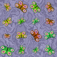 colorful butterflies on purple background wood print