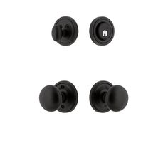 black door knobs and handles on a white background