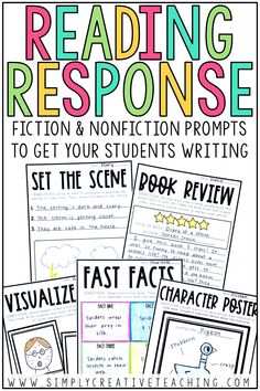 reading responses with matching activity sheets for kids to use in their writing and spelling skills