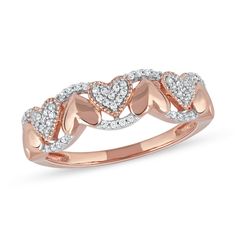 Imagine yourself in a cute look - this adorable diamond alternating heart ring in rose gold. Fashioned in precious 10K rose gold Heart-shaped diamond composites alternate with polished hearts along the open center. Diamonds shimmer along the scalloped borders. This ring shines with 1/6 ct. t.w. of diamonds. Cutwork Saree, Valentine Collection, Gold Book, Stone Jewellery, Heart Stone, Peoples Jewellers, Heart Fashion, Rose Gold Heart, Bootie Sandals