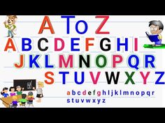 an image of children's alphabets with letters and numbers in the style of cartoon characters