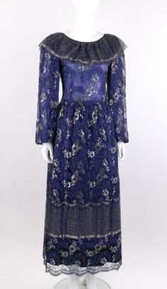 For Sale on 1stDibs - LANVIN Haute Couture c.1970s Periwinkle Gold Floral Lace Overlay Maxi Dress Circa: 1970’s Label(s): Lanvin (couture #10268) Designer: Jules-Francois Crahay Sleeveless Trench, Silk Tank Dress, Red Silk Dress, Cotton Shirt Dress, Runway Collection, Gold Floral, Emilio Pucci, Lace Overlay, Lanvin