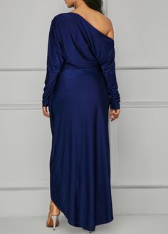 Skew Neck Long Sleeve Maxi Dress | Rosewe.com - USD $34.69 Kaba Styles, African Wears, Dramatic Dresses, Anniversary Dress, European Outfit, Kente Styles, Dresses Club, Moda Chic, Club Party Dresses