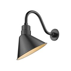 the black and gold wall light with an adjustable arm is shown on a white background