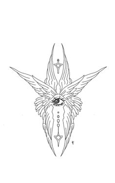 a drawing of a bird with an eye on it's back and wings in the middle