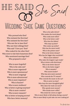 Wedding Shoe Game Questions | Bridal Shower He Said She Said Game | Shoe Game Questions He Said She Said Wedding Game, Shoe Bridal Shower Game, Show Game Wedding, The Shoe Game Wedding Questions, Bridal Shower He Said She Said, The Wedding Shoe Game Questions, Bridal Shower Games He Said She Said, Bridal Question Game, Bridal Jepordy Shower Questions