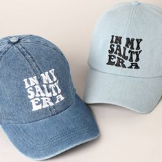 Embroidered Letters In My Salty Era Baseball Cap, Stylish Casual 100% Cotton Outdoor Caps, Perfect Hat for Everyday Fashion, Adjustable Cap. It's a cool classic designed to add personal shade wherever you go! Perfect for dog walking, the beach, the gym, the pool, and everyday wear! It's fully adjustable and easy to style! ** 🧢 Detail & Features 🧢 ** - " In My Salty Era" Letter Design - Embroidered Denim Baseball Cap - Adjustable Closure  - 100% Cotton ** Size: One Size Fits Most ** Visor Hat With Letter Print, One Size, One Size Visor Hat With Letter Print, One Size Fits Most Hats With Letter Print Visor, One Size Fits Most Visor Hat With Letter Print, Adjustable Letter Print Cap, Adjustable Visor Hat With Letter Print, Letter Print Cap, One Size Fits Most, Dad Hat With Letter Print, One Size Fits Most, One Size Fits Most Dad Hat With Letter Print