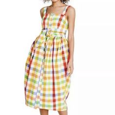 Christopher John Rogers For Target Plaid Wide Strap Tie Waist Dress Size 4 New. From Smoke And Pet Free Home Casual Dress With Button Closure For Picnics, Casual Dresses With Button Closure For Picnic, Casual Dress With Button Closure For Picnic, Button Closure Dress For Picnic, Yellow Buttoned Knee-length Dress, Yellow Knee-length Buttoned Dress, Yellow Cotton Button-up Dress, Yellow Button-up Cotton Dress, Multicolor Buttoned Dress For Daywear