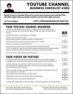 Youtube Channel Business Checklist 003 | Teena Hughes Online Youtube Video Checklist, Start A Youtube Channel Checklist, Youtube Business Plan, Youtube Channel Checklist, Youtube Checklist, Megan Moore, Empire Building, Social Media Checklist