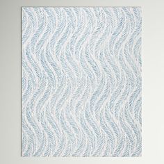 an abstract blue and white painting with wavy lines