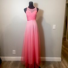 Beautiful Maniju Gown Sleeveless, Lace Overlay On Top Ombre Effect From The Center Down Fully Lined Zip Back Closure Ribbon Mid Accent New Without Tags* Excellent Condition* See Pics Ombre Dresses, Ombre Dress, Ombre Effect, Lace Overlay, Pink Dress, Pink White, Ribbon, Maxi Dress, Womens Dresses