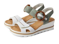 Rieker 67476 Rose 76 - Women's Shoes : Weiss/Mint/Weiss : Fashionable yet functional, the Rieker 67476 Rose 76 Sandals keep your feet energized with the desired comfort while keeping your style on point. Synthetic upper, lining, and insole. Cushioned footbed for an elevated feel and comfort. Hook-and-loop closure on the ankle strap with an oversized buckle detailing. Open toe design. Synthetic outsole. Imported. Measurements: Heel Height: 2 0 1 in Weight: 11 oz Platform Height: 1 in Product meas Adidas Synthetic Sport Sandals For Spring, Adidas Synthetic Sport Sandals With Cushioned Footbed, Adidas Open Toe Sport Sandals For Spring, Adidas Sandals With Removable Insole For Summer, Adidas Casual Sandals For Spring, Adidas Cushioned Sandals For Spring, Adidas Sandals With Cushioned Footbed For Spring, Adidas Sandals With Cushioned Footbed For Summer, Adidas Sandals With Cushioned Footbed And Round Toe