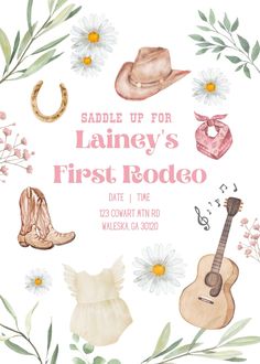 the cover of saddle up for lainey's first rodeo, with flowers and cowboy boots