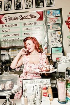 Strawberry Sundae, 50s Diner, Vintage Diner, Modern Pin Up, Retro Diner, American Diner, Rockabilly Pin Up, Soda Fountain, Ice Cream Parlor