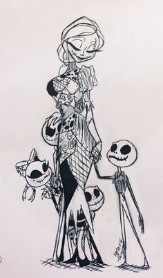 a drawing of an animated character and her family