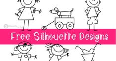 free silhouette designs for children's drawings with the words free silhouette designs on it