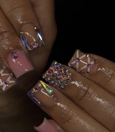 Blinged Out Nails, Diy Acrylic Nails, Ombre Acrylic Nails, Claw Nails, Nails Design With Rhinestones, Dope Nail Designs, Short Square Acrylic Nails, Acrylic Nails Coffin Pink, Unique Acrylic Nails