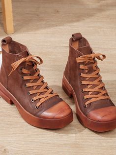 Fabric: Cowhide Overview: (1)Soft Rubble Sole (2) Pigskin Insole Detail In Tile Measurement Size: 35, 36,37,38,39,40 Heels:4cm #boots #shoes #leather #martinboots Casual Leather Lace-up Boots With Flat Heel, Brown Leather Martin Boots, Vintage Leather Martin Boots With Round Toe, Casual Leather Lace-up Boots With Closed Toe, Trendy Brown Martin Boots With Round Toe, Brown Platform Boots With Rubber Sole And Round Toe, Leather Martin Boots With Medium Width And Round Toe, Trendy Martin Boots With Rubber Sole For Fall, Trendy Leather High Ankle Martin Boots