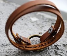 "Engraved Inside Text/ Replacement O Ring Bracelet, Personalized, Wrap, Leather, date, Gifts, men, women, leather bracelet, widow  bracelets Antique old looking real leather O ring Bracelet, replacement your own ring leather bracelet, wrap bracelet This style bracelet is designed by me, only my shop has this unique style custom bracelet. The price for only one bracelet, if you want one couple, you should select quantity \"2\"** Looking for your exact coordinate here: https://www.latlong.net/ Custom hand stamped Bracelet, Personalized any information on the bracelet, the best gift for boyfriend or girlfriend, best friends, mom, dad etc. unisex style. To see more different styles handmade bracelets, click https://www.etsy.com/shop/HandmadeTalent If you like my shop, just fav it, if you want Vintage Engraved Leather Bracelet For Gift, Vintage Engraved Leather Bracelet As Gift, Vintage Leather Strap Bracelet As Gift, Leather Bracelet Tutorial, Date Gifts, Girlfriend Anniversary Gifts, Bracelet Holder, Bracelet Holders, Bracelets Etsy