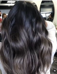 Black To Cool Brown Balayage, Ashy Brown Black Hair, Black And Mushroom Brown Hair, Black Reverse Balayage, Black Ashy Balayage, Dark Mushroom Brunette Hair, Dark Cool Balayage, Dark Ashy Balayage, Mushroom Brown Balayage On Black Hair